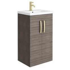 Brooklyn 500mm Grey Avola Vanity Unit with Brushed Brass Handles