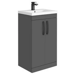 Brooklyn Gloss Grey Vanity Unit - 500mm Wide with Matt Black Handles
