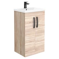 Brooklyn Natural Oak Vanity Unit - 500mm Wide with Matt Black Handles