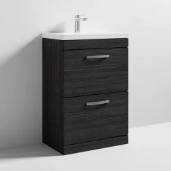 Brooklyn 600 Black Floor Standing 2 Drawer Vanity Unit with Thin-Edge Basin -Victorian Plumbing Shop BFS62DBLKTE d3 460