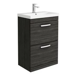 Brooklyn 600 Black Floor Standing 2 Drawer Vanity Unit with Thin-Edge Basin