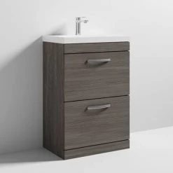 Brooklyn 600 Grey Avola Floor Standing 2 Drawer Vanity Unit with Thin-Edge Basin 3 Brooklyn 600 Grey Avola Floor Standing 2 Drawer Vanity Unit with Thin-Edge Basin -Victorian Plumbing Shop BFS62DGATE nd3 460