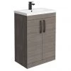 Brooklyn Grey Avola Vanity Unit - 600mm Wide with Matt Black Handles