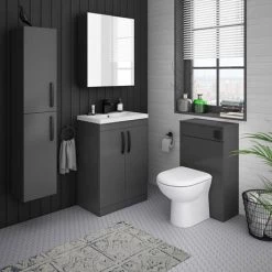 Brooklyn Gloss Grey Vanity Unit - 600mm Wide with Matt Black Handles -Victorian Plumbing Shop BFS6GG MB d4 460