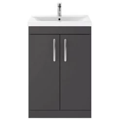 Brooklyn 600mm Gloss Grey Vanity Unit - Floor Standing 2 Door Unit 2 Brooklyn 600mm Gloss Grey Vanity Unit - Floor Standing 2 Door Unit -Victorian Plumbing Shop BFS6GG DETAIL2 460