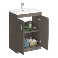 Brooklyn 600mm Grey Avola Vanity Unit - Floor Standing 2 Door Unit 3 Brooklyn 600mm Grey Avola Vanity Unit - Floor Standing 2 Door Unit -Victorian Plumbing Shop BFS6GRY d3 460