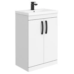 Brooklyn Gloss White Vanity Unit - 600mm Wide with Matt Black Handles