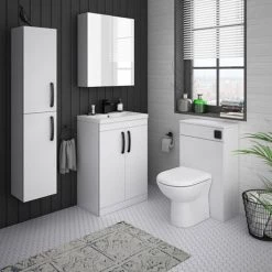 Brooklyn Gloss White Vanity Unit - 600mm Wide with Matt Black Handles 4 Brooklyn Gloss White Vanity Unit - 600mm Wide with Matt Black Handles -Victorian Plumbing Shop BFS6WHT MB d4 460