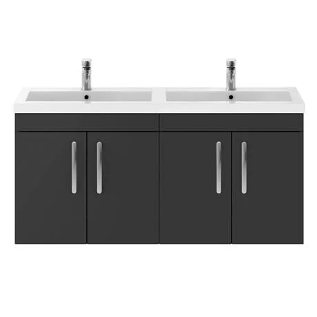 BWH12GG2D_d3_460.jpg Brooklyn 1205mm Gloss Grey Wall Hung 4 Door Double Basin Vanity Unit -Victorian Plumbing Shop BWH12GG2D d3 460