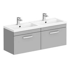 Brooklyn 1205mm Grey Mist Wall Hung 2 Drawer Double Basin Vanity Unit