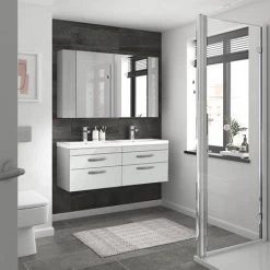 Brooklyn 1205mm Grey Mist Wall Hung 4 Drawer Double Basin Vanity Unit -Victorian Plumbing Shop BWH12MG2D d3 460