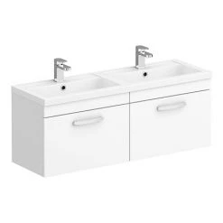 Brooklyn 1205mm Gloss White Wall Hung 2 Drawer Double Basin Vanity Unit