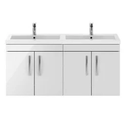 Brooklyn 1205mm Gloss White Wall Hung 4 Door Double Basin Vanity Unit 3 Brooklyn 1205mm Gloss White Wall Hung 4 Door Double Basin Vanity Unit -Victorian Plumbing Shop BWH12W2D d3 460