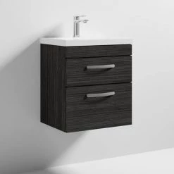 Brooklyn 500 Black Wall Hung 2 Drawer Vanity Unit with Thin-Edge Basin 3 Brooklyn 500 Black Wall Hung 2 Drawer Vanity Unit with Thin-Edge Basin -Victorian Plumbing Shop BWH5BLK2DTE nd3 460