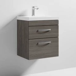 Brooklyn 500 Grey Avola Wall Hung 2 Drawer Vanity Unit with Thin-Edge Basin 3 Brooklyn 500 Grey Avola Wall Hung 2 Drawer Vanity Unit with Thin-Edge Basin -Victorian Plumbing Shop BWH5GA2DTE nd3 460