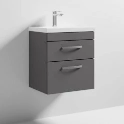 Brooklyn 500 Gloss Grey Wall Hung 2 Drawer Vanity Unit with Thin-Edge Basin -Victorian Plumbing Shop BWH5GG2DTE d3 460