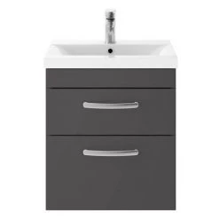 Brooklyn 500mm Gloss Grey 2 Drawer Wall Hung Vanity Unit 2 Brooklyn 500mm Gloss Grey 2 Drawer Wall Hung Vanity Unit -Victorian Plumbing Shop BWH5GG2D d2 460