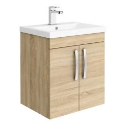 Brooklyn 500mm Natural Oak 2 Door Wall Hung Vanity Unit