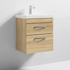 Brooklyn 500mm Natural Oak Wall Hung 2-Drawer Vanity Unit with Thin-Edged Ceramic Basin 3 Brooklyn 500mm Natural Oak Wall Hung 2-Drawer Vanity Unit with Thin-Edged Ceramic Basin -Victorian Plumbing Shop BWH5OAK2DTE d3 460