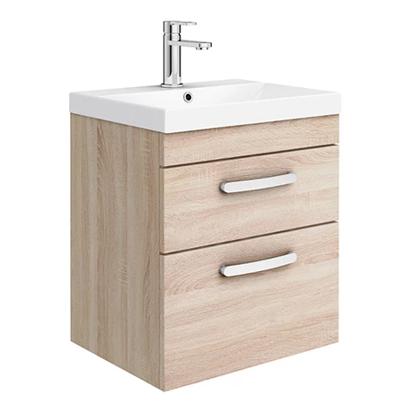 BWH5OAK2DTE_np.jpg Brooklyn 500mm Natural Oak Wall Hung 2-Drawer Vanity Unit with Thin-Edged Ceramic Basin -Victorian Plumbing Shop BWH5OAK2DTE np