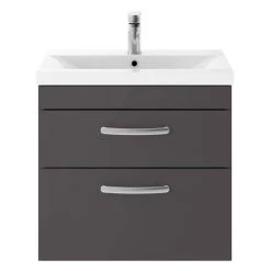 Brooklyn 600mm Gloss Grey 2 Drawer Wall Hung Vanity Unit 2 Brooklyn 600mm Gloss Grey 2 Drawer Wall Hung Vanity Unit -Victorian Plumbing Shop BWH6GG2D d2 460