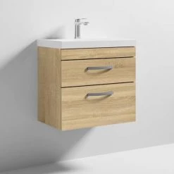 Brooklyn 600 Natural Oak Wall Hung 2 Drawer Vanity Unit with Thin-Edge Basin 3 Brooklyn 600 Natural Oak Wall Hung 2 Drawer Vanity Unit with Thin-Edge Basin -Victorian Plumbing Shop BWH6OAK2DTE d3 460