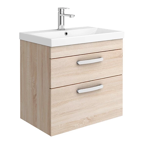 BWH6OAK2DTE_p.jpg Brooklyn 600 Natural Oak Wall Hung 2 Drawer Vanity Unit with Thin-Edge Basin -Victorian Plumbing Shop BWH6OAK2DTE p