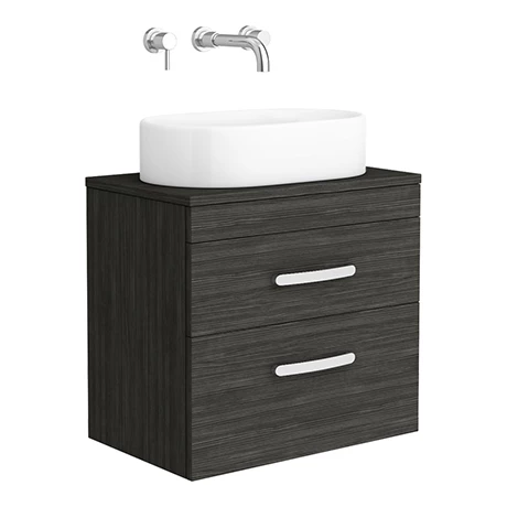 BWH6WT2DB-VES131_n_p.jpg Brooklyn Wall Hung Countertop Basin Unit - Black - 605mm 2 Drawer incl. Basin -Victorian Plumbing Shop BWH6WT2DB VES131 n p