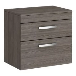 Brooklyn Wall Hung Countertop Vanity Unit - Grey Avola - 605mm 2 Drawer with Chrome Handles