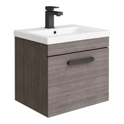 Brooklyn Wall Hung Vanity - Grey Avola - 500mm Wide 1-Drawer inc. Matt Black Handle