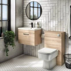 Brooklyn 500 Natural Oak Wall Hung 1-Drawer Vanity Unit with Thin-Edge Basin -Victorian Plumbing Shop BWHSD5OAKTE d4 460