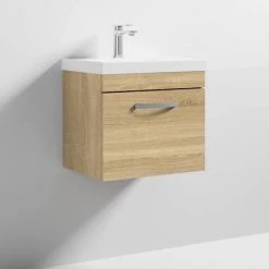 Brooklyn 500 Natural Oak Wall Hung 1-Drawer Vanity Unit with Thin-Edge Basin -Victorian Plumbing Shop BWHSD5OAKTE nd3 460