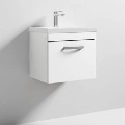 Brooklyn 500 Gloss White Wall Hung 1-Drawer Vanity Unit with Thin-Edge Basin 2 Brooklyn 500 Gloss White Wall Hung 1-Drawer Vanity Unit with Thin-Edge Basin -Victorian Plumbing Shop BWHSD5WHTTE d2 460