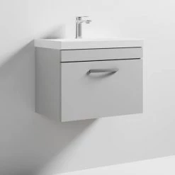Brooklyn 600 Grey Mist Wall Hung 1-Drawer Vanity Unit with Thin-Edge Basin -Victorian Plumbing Shop BWHSD6GMTE d2 460