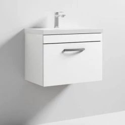 Brooklyn 600 Gloss White Wall Hung 1-Drawer Vanity Unit with Thin-Edge Basin 2 Brooklyn 600 Gloss White Wall Hung 1-Drawer Vanity Unit with Thin-Edge Basin -Victorian Plumbing Shop BWHSD6WHTTE d2 460