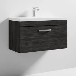 Brooklyn 800 Black Wall Hung 1-Drawer Vanity Unit with Thin-Edge Basin -Victorian Plumbing Shop BWHSD8BLKTE D3 460