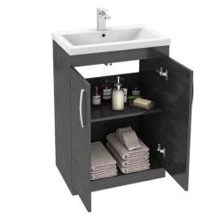 Brooklyn 600mm Black Vanity Unit - Floor Standing 2 Door Unit -Victorian Plumbing Shop Brooklyn Black Vanity Unit 600mm d3 460