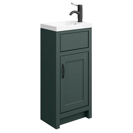 C400GRNMB_p.jpg Chatsworth Traditional Green Small Vanity - 400mm Wide with Matt Black Handle -Victorian Plumbing Shop C400GRNMB p