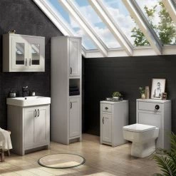 Chatsworth Traditional Grey Vanity - 560mm Wide with Matt Black Handles -Victorian Plumbing Shop C560GRYMB d3 460