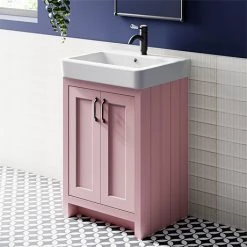 Chatsworth Traditional Dusky Pink Vanity - 560mm Wide with Matt Black Handles
