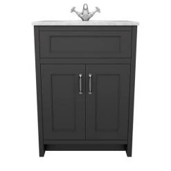Chatsworth Graphite 610mm Vanity with White Marble Basin Top 2 Chatsworth Graphite 610mm Vanity with White Marble Basin Top -Victorian Plumbing Shop C610BLK WHT n d2 460