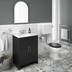 Chatsworth Graphite 610mm Vanity with White Marble Basin Top 4 Chatsworth Graphite 610mm Vanity with White Marble Basin Top -Victorian Plumbing Shop C610BLK WHT n d4 460