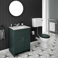 Chatsworth Green 610mm Vanity with White Marble Basin Top -Victorian Plumbing Shop C610GRN WHT d4 460