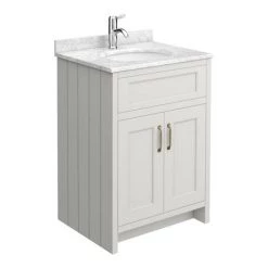 Chatsworth Grey 610mm Vanity with White Marble Basin Top 2 Chatsworth Grey 610mm Vanity with White Marble Basin Top -Victorian Plumbing Shop C610GRY WHT n d1 460