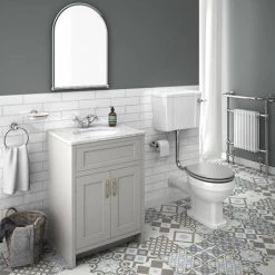 Chatsworth Grey 610mm Vanity with White Marble Basin Top 3 Chatsworth Grey 610mm Vanity with White Marble Basin Top -Victorian Plumbing Shop C610GRY WHT n d2 460