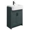 Chatsworth Traditional Green Semi-Recessed Vanity - 600mm Wide with Matt Black Handles