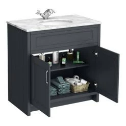Chatsworth Graphite 810mm Vanity with White Marble Basin Top -Victorian Plumbing Shop C810BLK WHT detail2 460