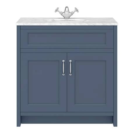 C810BLU-WHT_n_d1_460.jpg Chatsworth Blue 810mm Vanity with White Marble Basin Top -Victorian Plumbing Shop C810BLU WHT n d1 460