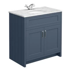 Chatsworth Blue 810mm Vanity with White Marble Basin Top