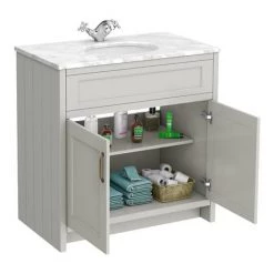 Chatsworth Grey 810mm Vanity with White Marble Basin Top 2 Chatsworth Grey 810mm Vanity with White Marble Basin Top -Victorian Plumbing Shop C810GRY WHT d7 460
